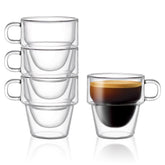 JoyJolt Stoiva front view of four stacked 5 oz shot cups showcasing elegant presentation