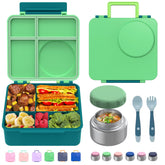 JoyYum front view showing green bento box and assembled set for easy packing