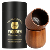 JRKOO front view of two-pack wooden whiskey glasses showing craftsmanship and style