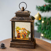 Json front view lit lantern showcasing warm LED glow and festive appeal