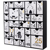 Juegoal front view of black advent calendar showing all 25 numbered drawers and style benefit