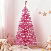 Juegoal pink tree front view showing full tinsel branches and warm light