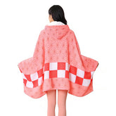 Juejuezi front view of pink hooded blanket showing full coverage and comfort
