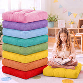 Juexica front view of rainbow cushion pack, bright seating for groups