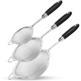 JULIPRO front view of stainless strainer set showing complete kit and durability