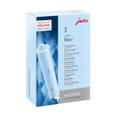 Jura CLARIS Blue+ front packaging showing three cartridges and benefits