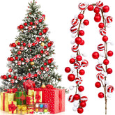 Jutom front view of 6ft garland on tree showing festive red white contrast