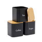 Juvale front view three black iron canisters for neat countertop organization