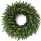 Juxdp cedar wreath on front door adds welcoming holiday curb appeal