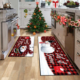 JWXCBIM front view of buffalo plaid snowman kitchen mats shows festive coverage and comfort