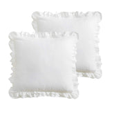 K MASANIJI front view of both off white Euro shams showing ruffled edges and clean styling, adds cottage charm