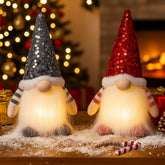 KAHF front view of two 12-inch lighted gnomes showing cozy holiday look