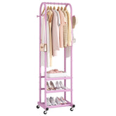Kaitiemoo front view showing pink rack and hanging capacity for quick access