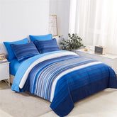 KAKIJUMN full-size comforter set displayed on bed showing striped design and neat fit