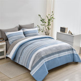 KAKIJUMN front view of full bed showing striped comforter and neat styling benefits visual appeal
