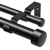 KAMANINA front view of dual black curtain rods showing clean finish and strength