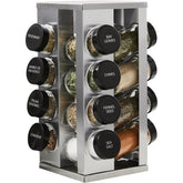 Kamenstein Heritage front view showing stainless steel rack and labeled caps for quick selection