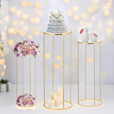 Kapaga front view of three gold pedestals showing elegant display benefit