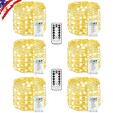 KAQ six-pack front view showing warm white LED strands and packaging for quick setup