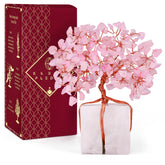 KARMAPLEDGE front view of Rose Quartz Tree shows elegant decorative appeal