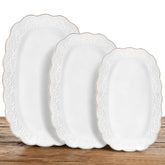 Kassel stacked oval platters front view showing neat storage and elegant presentation