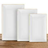 Kassel front view of three rectangular platters showing elegant presentation benefit