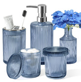 Kasunting blue bathroom set front view showing coordinated pieces and storage benefit