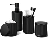 Kasunting front view of full matte black glass bathroom set showing cohesive design and organization benefit