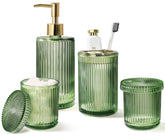 Kasunting front view of green glass set shows coordinated organization benefit
