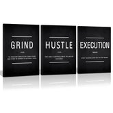 KAWAHONE front view of three-panel canvas showing bold motivational text and clean framing, creates focus