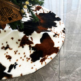 Kaximd cow stripe tree skirt front view showing plush texture and design appeal