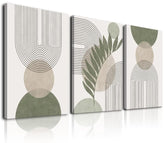 KBKBART front view of three sage green framed prints showing calm decor benefit