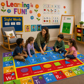 KC Cubs front view of 5x7 ABC rug showing colorful learning layout and play appeal