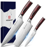 KEEMAKE chef knife front view showing balanced blade and comfortable grip benefit