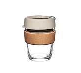 KeepCup Brew front view showing glass cup and cork band for elegant grip