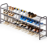 KEETDY front view of long bronze shoe rack showing wide storage and neat organization