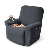 KEKUOU front view of charcoal recliner cover showing neat fit and renewed look
