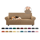 KEKUOU front view of camel loveseat cover showing clean refreshed look