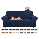KEKUOU front view of navy blue loveseat cover showing full fit and neat look