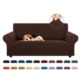 KEKUOU front view of chocolate loveseat cover showing neat tailored fit and upgraded look