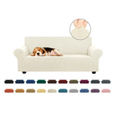 KEKUOU front view of beige loveseat cover showing neat tailored fit and refreshed look