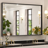 Keonjinn front view of black rectangular mirror showing clean modern aesthetic and bright reflection