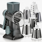 KEOUKE front view of assembled grater showing compact design and multiple drums for fast prep