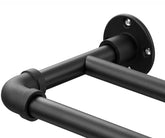 Keplrend front view of full double curtain rod showing durable industrial finish and neat packaging