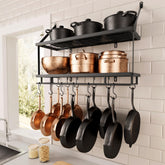 KES front view of 30-inch pot rack showing full two-tier design and hooks for organized storage