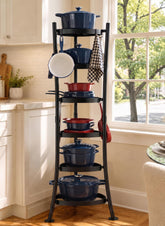 KES front view pot rack showing full six-tier storage and visual appeal