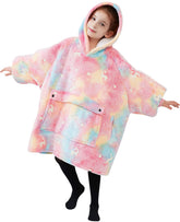 KFUBUO front view of wearable blanket hoodie showing pattern and fit for warmth
