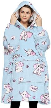 KFUBUO front view showing elephant print and cozy oversized fit