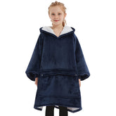 KFUBUO front view navy hoodie blanket showing roomy fit and comfort