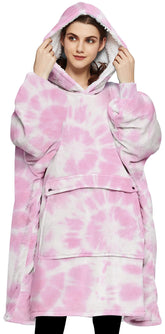 KFUBUO front view pink tie dye oversized hoodie blanket showing full fit and style for cozy lounging